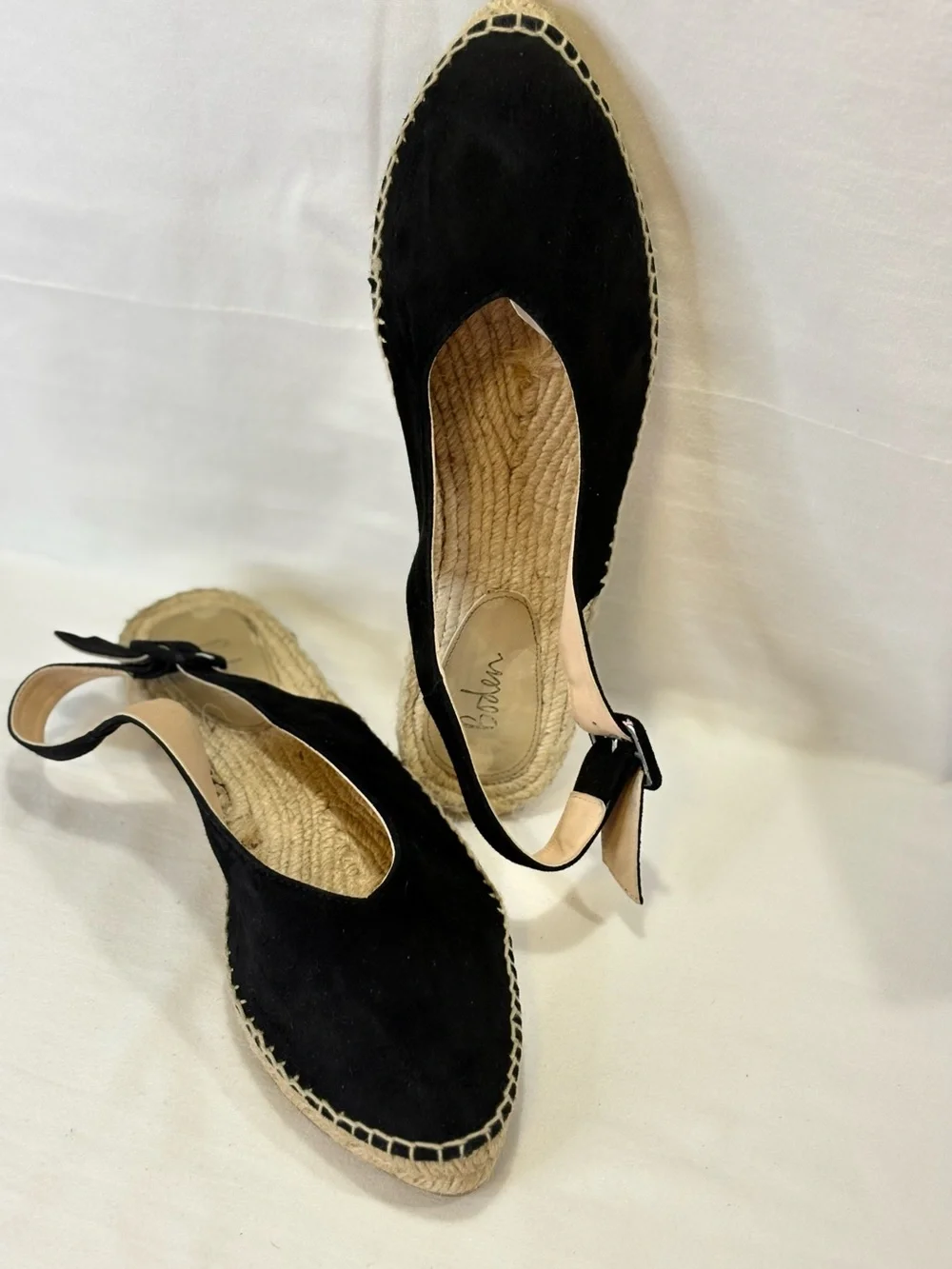 BODEN Black Suede Espadrille Slingback Flats SZ 41 = SZ 10 EUC $98